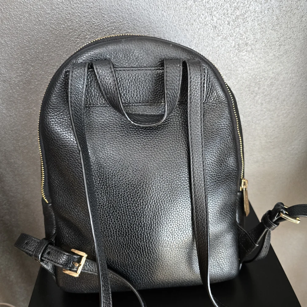 Michael Kors Black Pebbled Leather Backpack with Gold Hardware